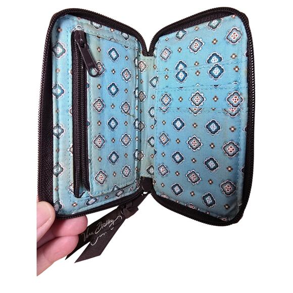 Vera Bradley All in One Wristlet Wallet Zip Java Blue Turquoise Brown - Picture 3 of 6